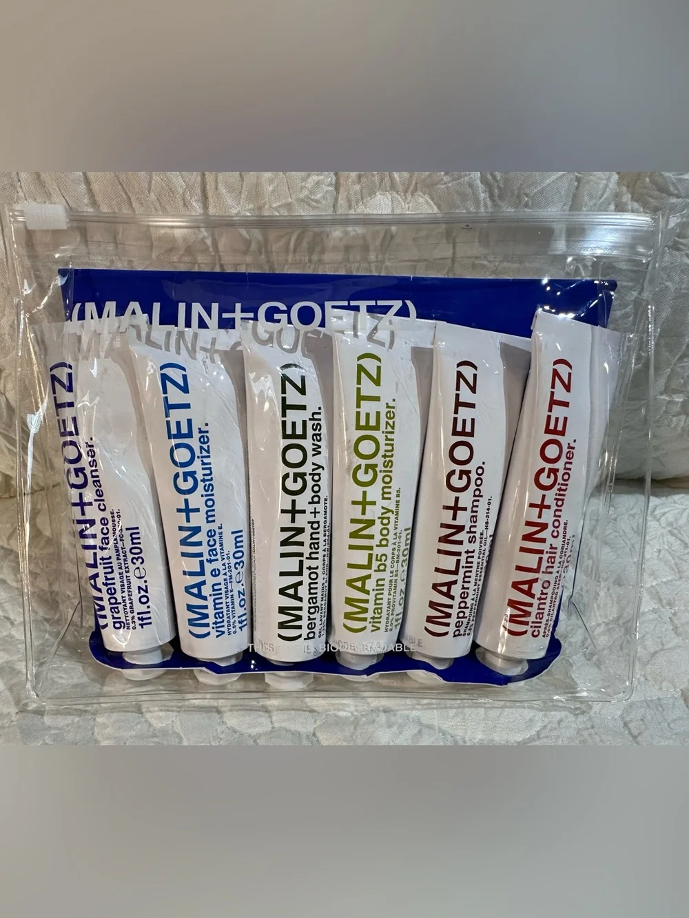 MALIN+GOETZ Bestsellers Travel Kit Set of Six 1 oz Tubes Hair, Body & Face NIP